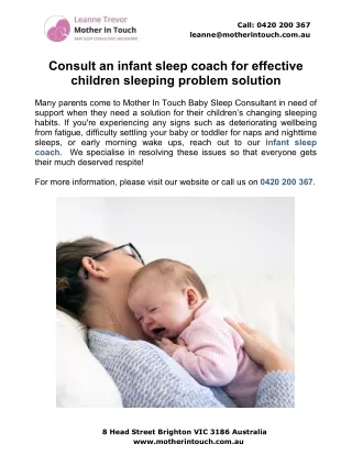 Consult an infant sleep coach for effective children sleeping problem solution