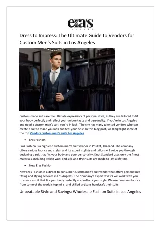 Dress to Impress: The Ultimate Guide to Vendors for Custom Men's Suits in Los An