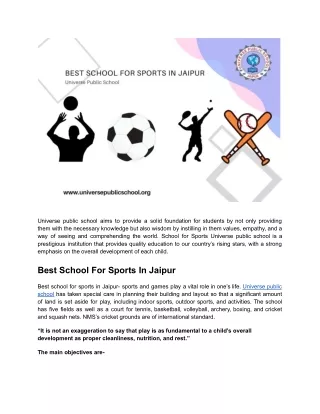 Best School For Sports In Jaipur - Universe Public School