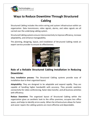 ways to reduce downtime through structured cabling