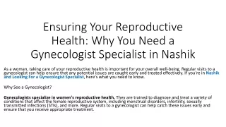 Gynecologist Specialist in Nashik