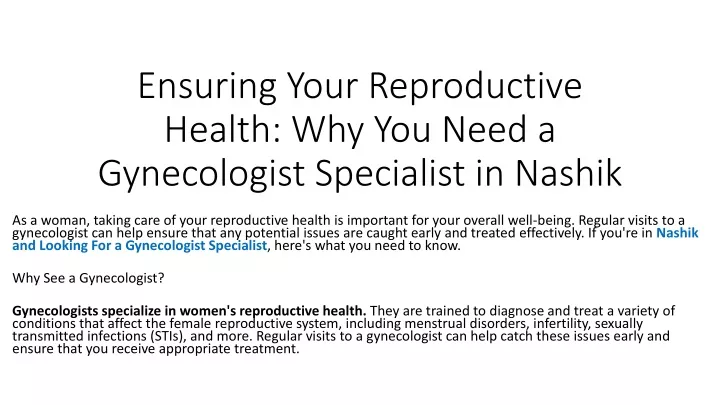 ensuring your reproductive health why you need a gynecologist specialist in nashik