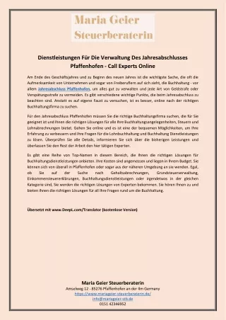 Dienstleistungen Für Die Verwaltung Des Jahresabschlusses Pfaffenhofen - Call Ex