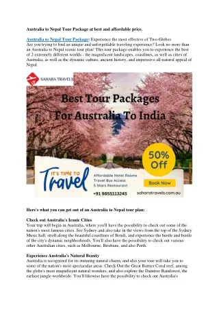Australia to Nepal Tour Package at best and affordable price.