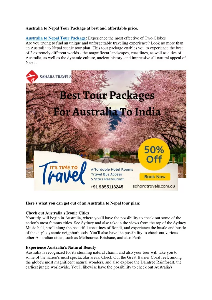 australia to nepal tour package at best