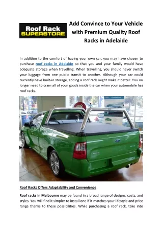 Add Convince to Your Vehicle with Premium Quality Roof Racks in Adelaide