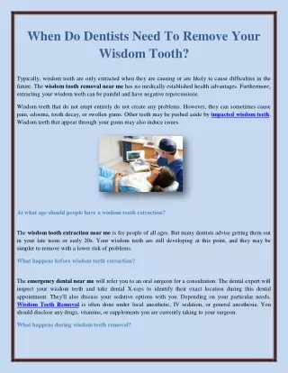 When Do Dentists Need To Remove Your Wisdom Tooth?