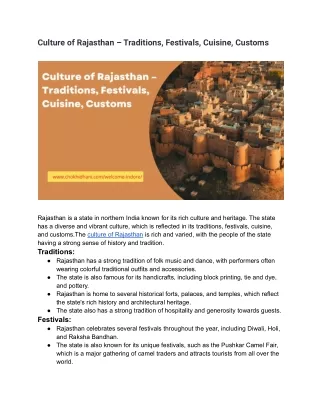 Culture of Rajasthan – Traditions, Festivals, Cuisine, Customs