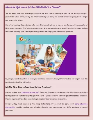 when is the right time to get your child admitted