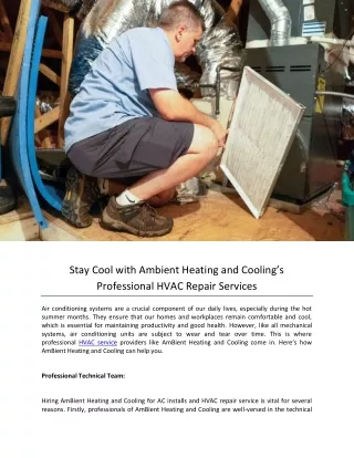 Stay Cool with Ambient Heating and Cooling’s Professional HVAC Repair Services