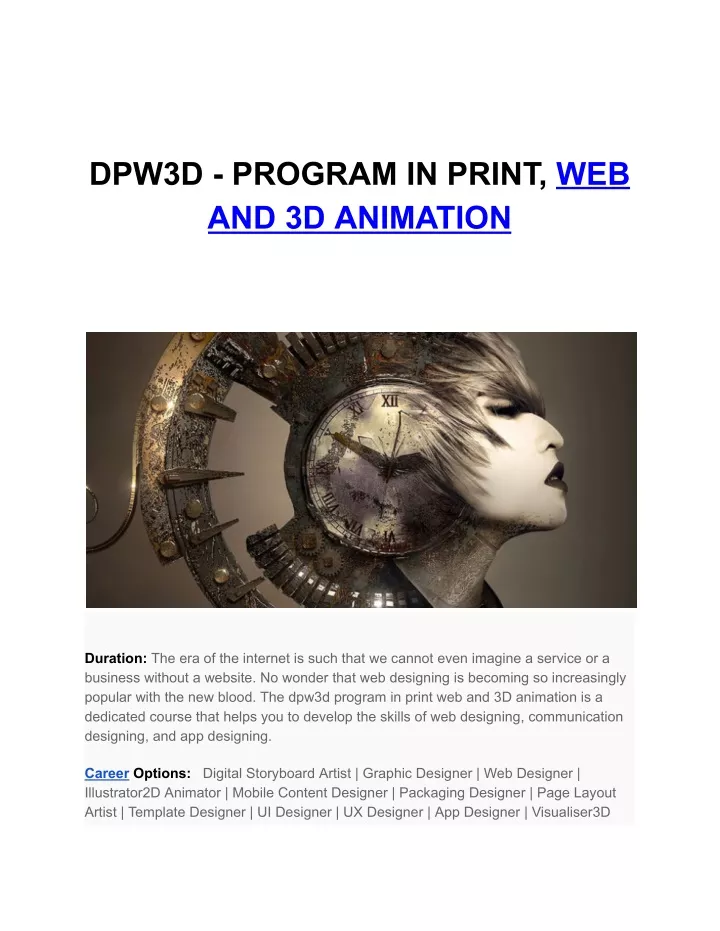 dpw3d program in print web and 3d animation