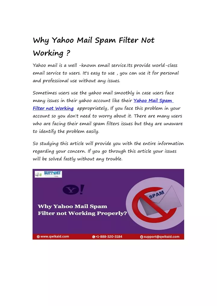 why yahoo mail spam filter not working