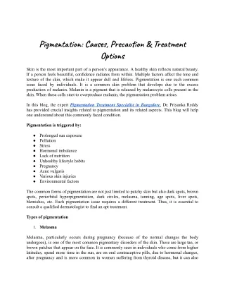Pigmentation: Causes, Precaution & Treatment Options
