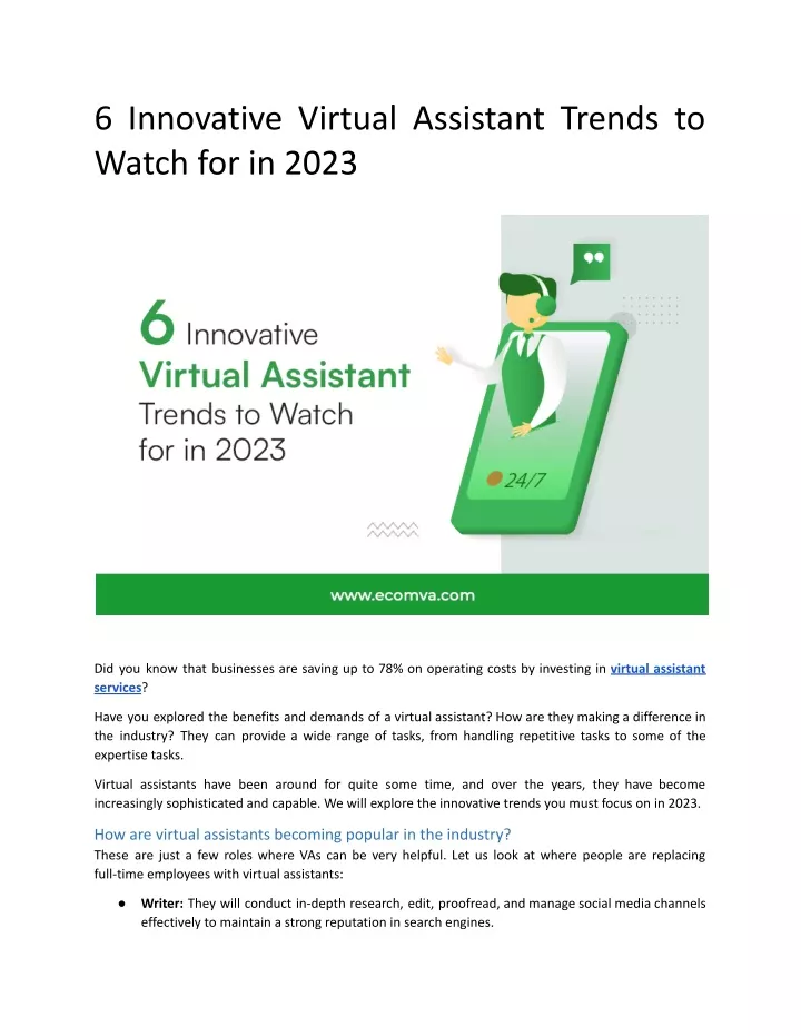 6 innovative virtual assistant trends to watch
