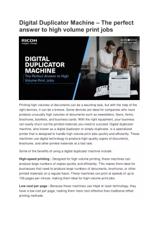 digital duplicator machine the perfect answer