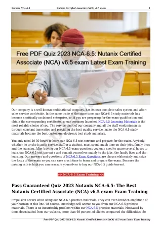 Free PDF Quiz 2023 NCA-6.5: Nutanix Certified Associate (NCA) v6.5 exam Latest Exam Training