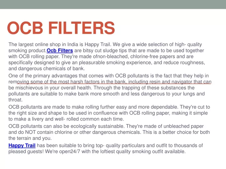 ocb filters one of the primary advantages that