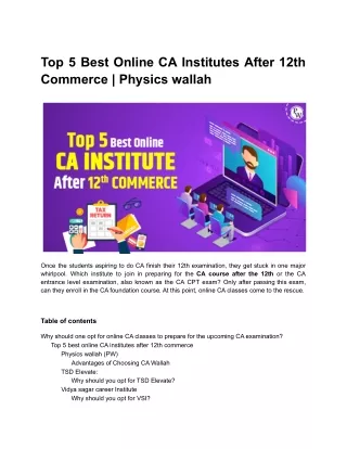 Top 5 Best Online CA Institute After 12th Commerce _ Physics wallah