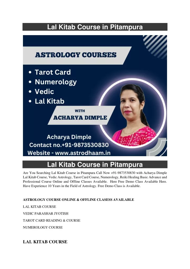 lal kitab course in pitampura