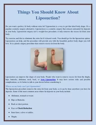 Things You Should Know About Liposuction?