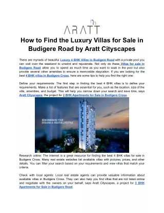 How to Find the Luxury Villas for Sale in Budigere Road by Aratt Cityscapes