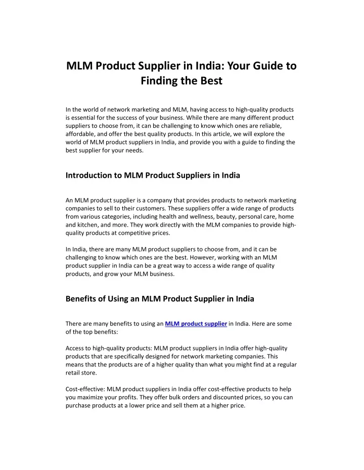 mlm product supplier in india your guide