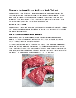 Discovering the Versatility and Nutrition of Sirloin Tip Roast