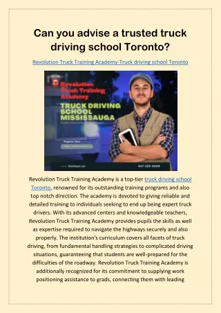 Can you advise a trusted truck driving school Toronto