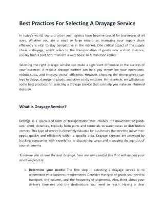 Best Practices For Selecting A Drayage Service