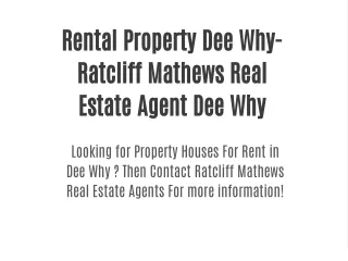 Rental Property Dee Why - Ratcliff Mathews Real Estate