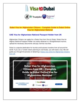Dubai Visa for Afghanistan National from UK – Apply Online Visa for Dubai Afghanistan