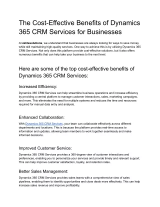 The Cost-Effective Benefits of Dynamics 365 CRM Services for Businesses