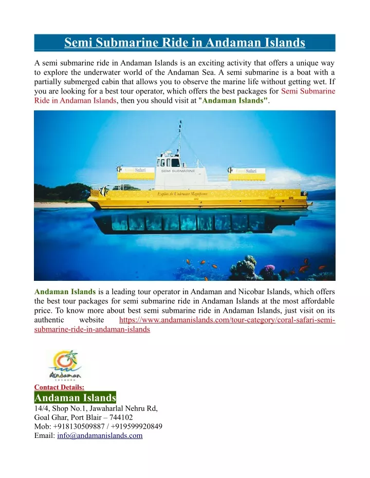 semi submarine ride in andaman islands