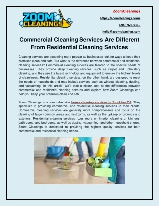 Commercial Cleaning Services Are Different From Residential Cleaning Services