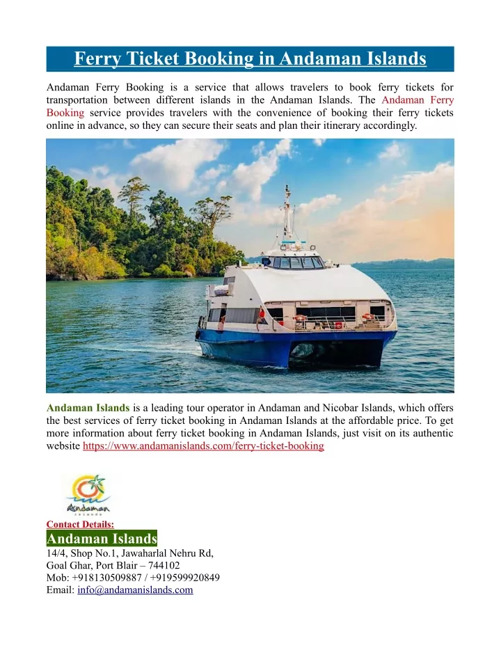 ferry ticket booking in andaman islands