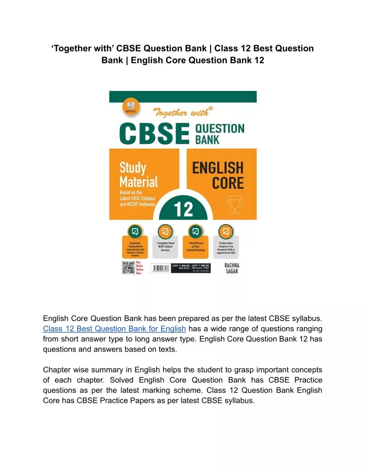 PPT - ‘Together With’ Class 12 English Core Question Bank | English ...