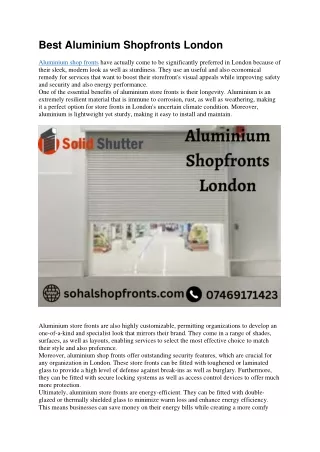Best Aluminium Shopfronts London