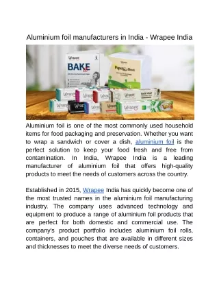 Aluminium foil manufacturers in India - Wrapee India