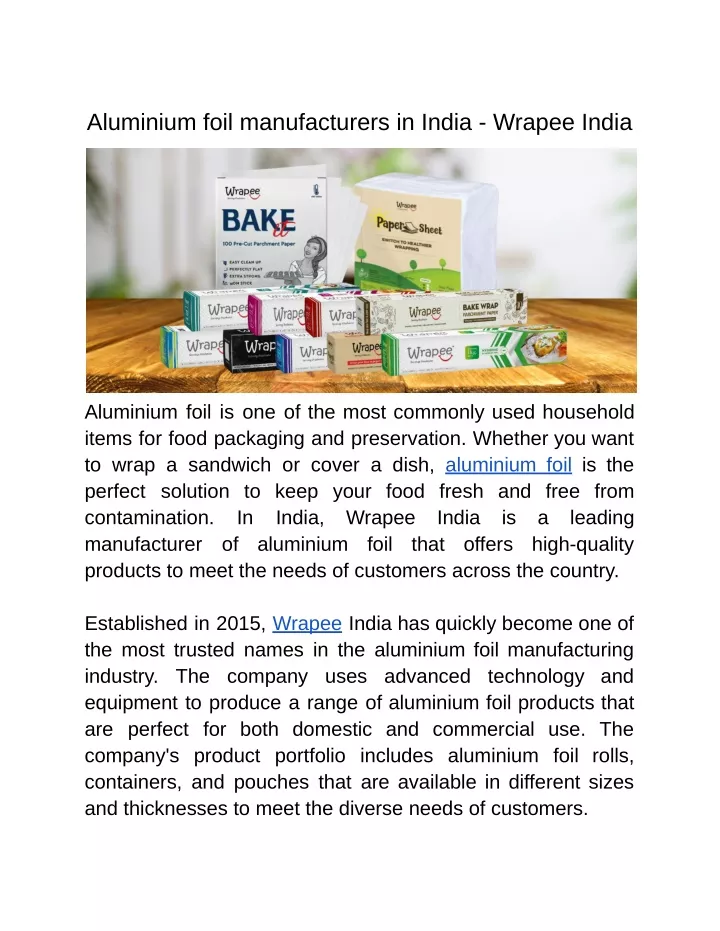 aluminium foil manufacturers in india wrapee india