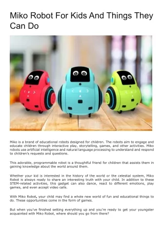 miko robot for kids and things they can do
