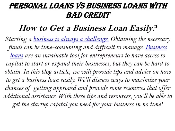 personal loans vs business loans with bad credit