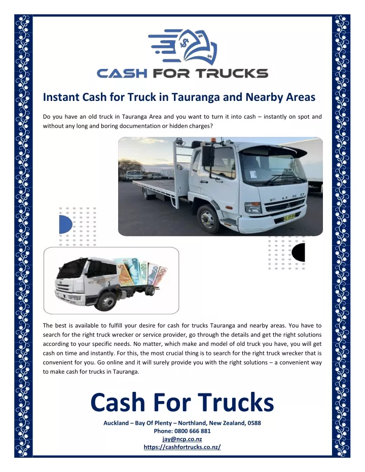instant cash for truck in tauranga and nearby