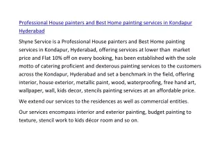Professional House painters and Best Home painting services in Kondapur Hyderabad