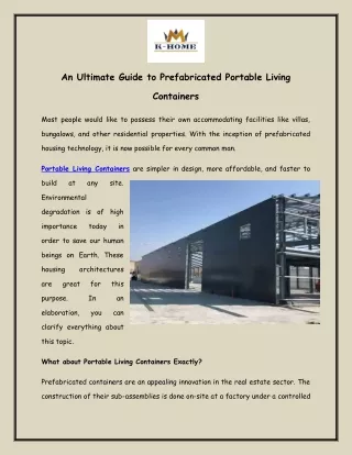 An Ultimate Guide to Prefabricated Portable Living Containers