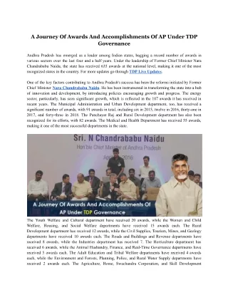 A Journey Of Awards And Accomplishments Of AP Under TDP Governance