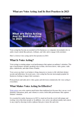 what are voice acting and its best practices