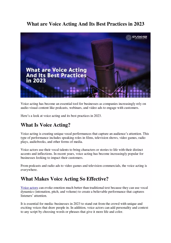 what are voice acting and its best practices