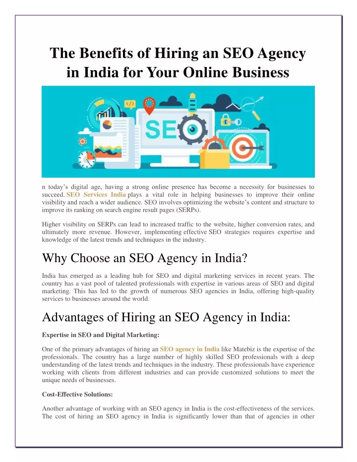 the benefits of hiring an seo agency in india