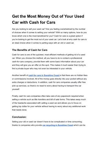 Get the Most Money Out of Your Used Car with Cash for Cars