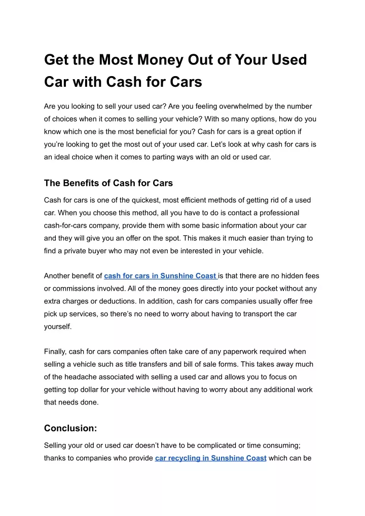 get the most money out of your used car with cash